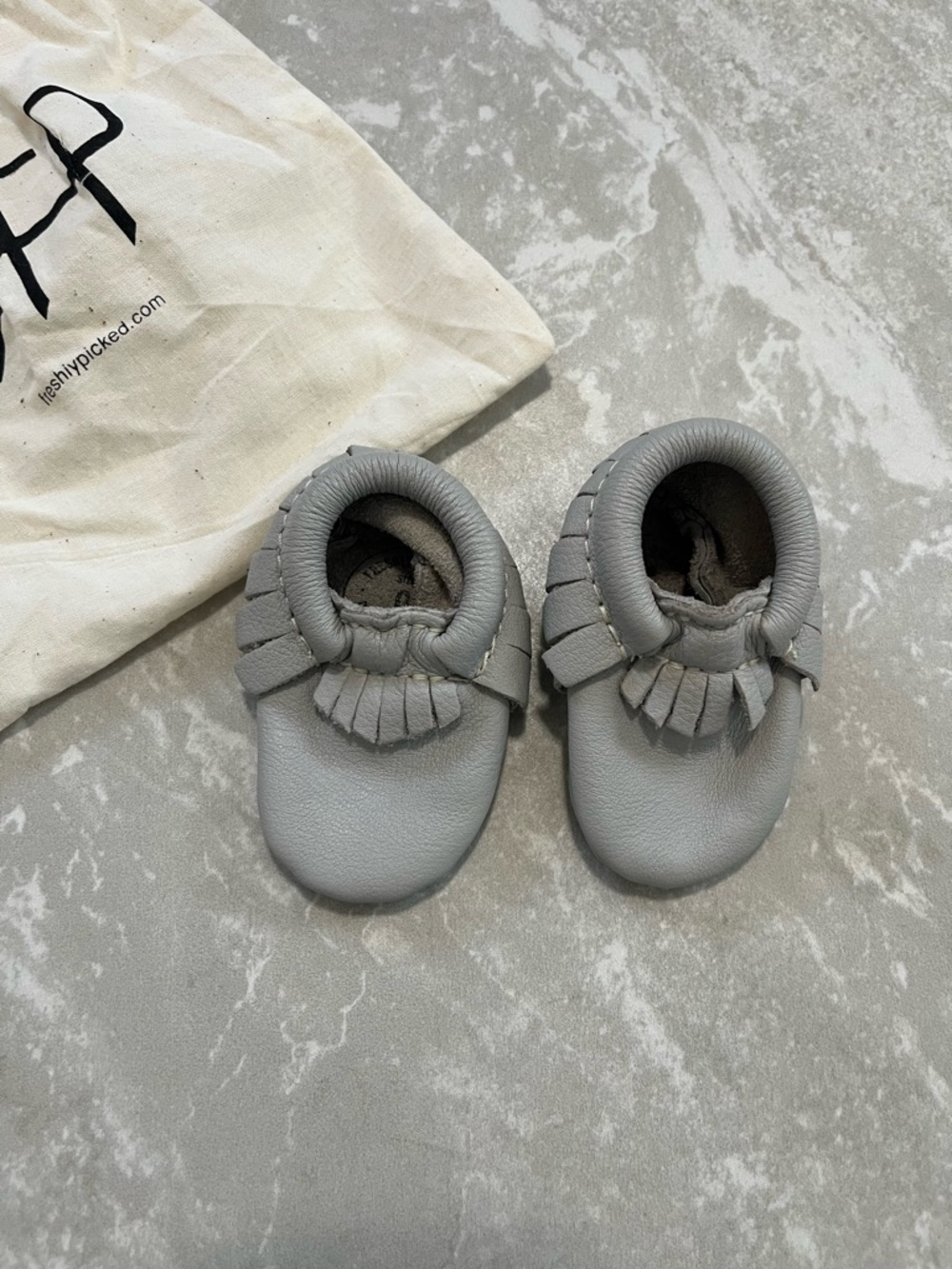 Freshly Picked Gray Mocassins- Size 0/Newborn